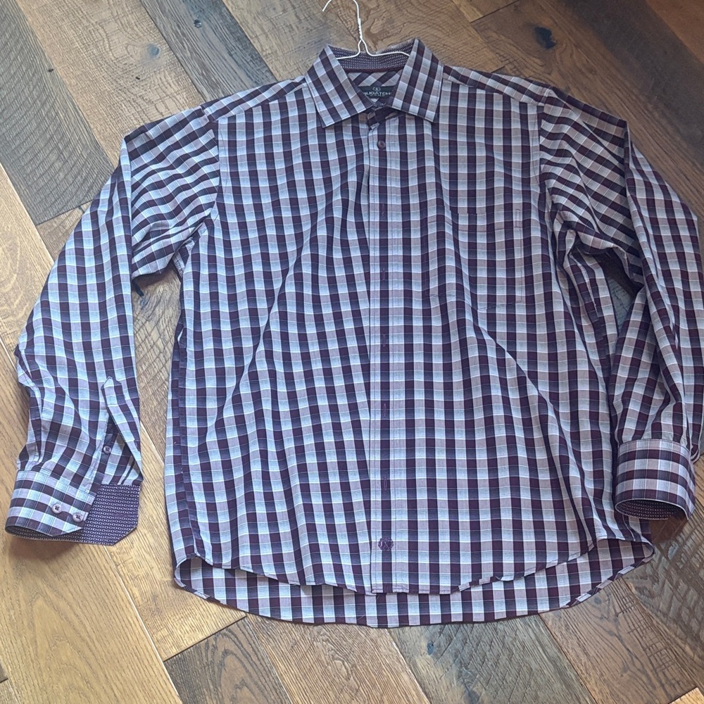 Bugatchi Men's Plaid Shirt - maroon and White